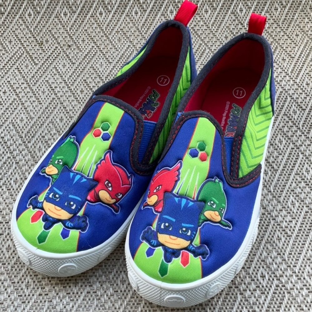 PJMasks Kids Superhero Slip-On Toddler Shoes - Blue and Green Size 11